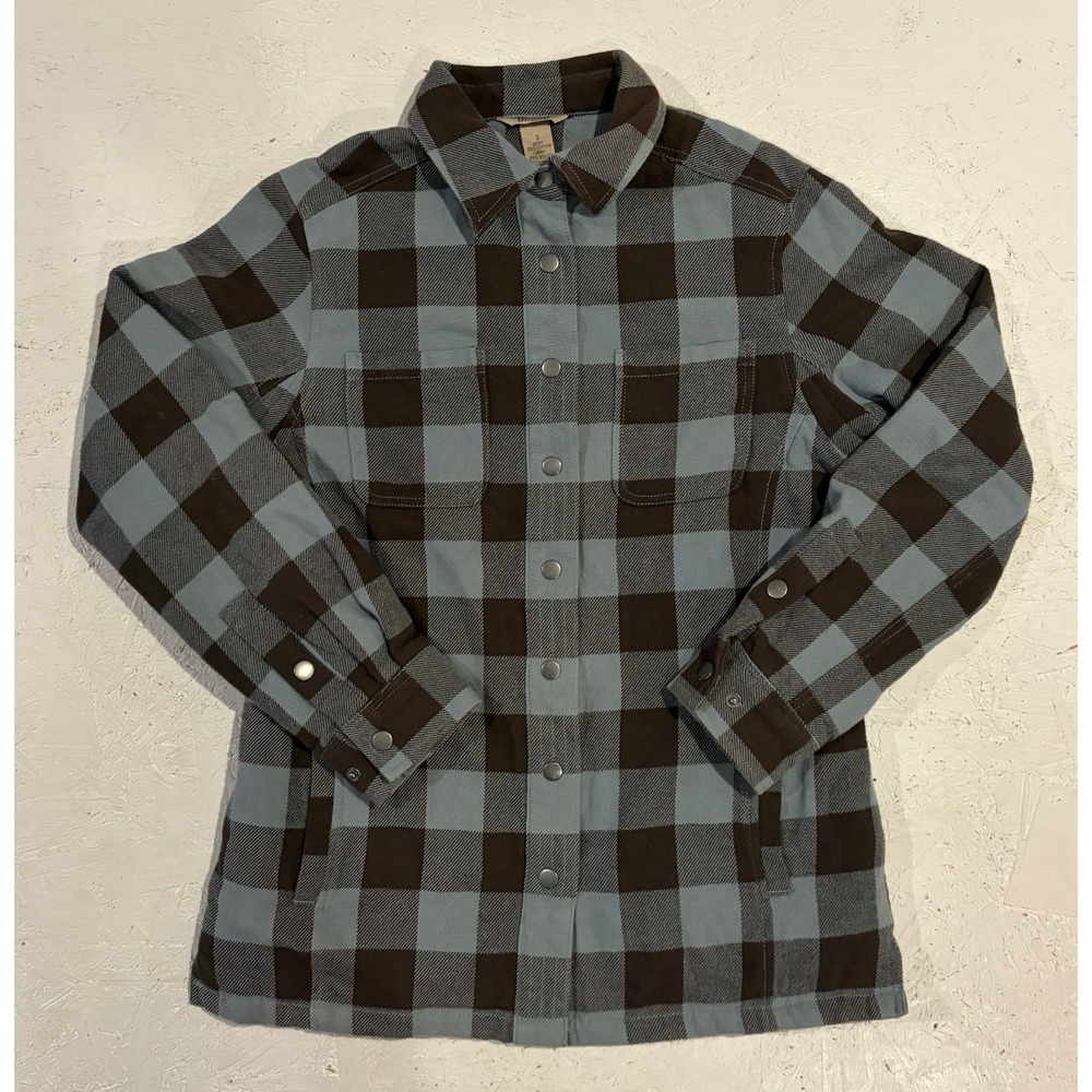 Duluth Trading Jacket Mens Small Blue Plaid Flannel‎ Lined Quilted Shacket Shirt